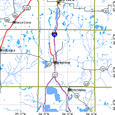 Zip code 49738 close-up map