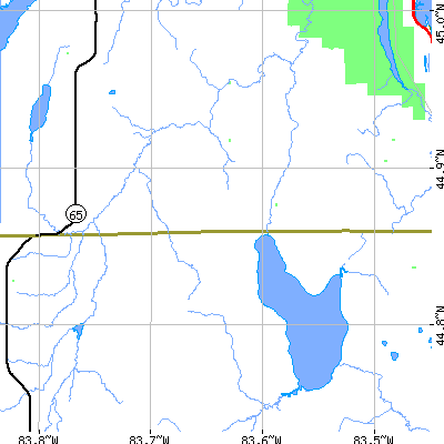 Zip code 49747 close-up map