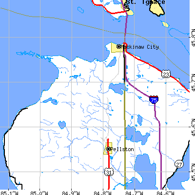 Zip code 49755 close-up map