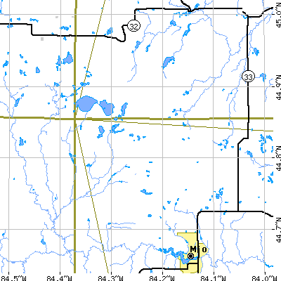 Zip code 49756 close-up map