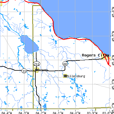 Zip code 49759 close-up map
