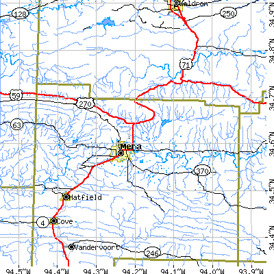 Zip code 71953 close-up map