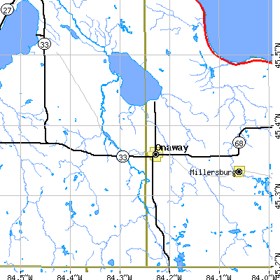 Zip code 49765 close-up map