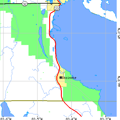Zip code 49766 close-up map