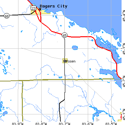Zip code 49776 close-up map