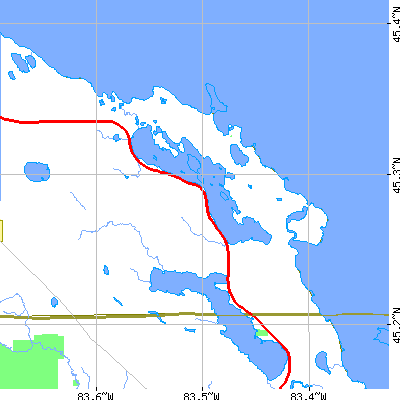 Zip code 49777 close-up map