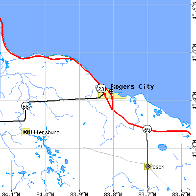 Zip code 49779 close-up map