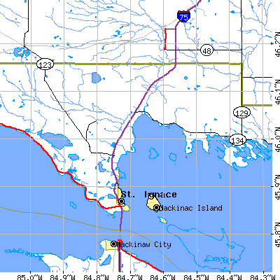 Zip code 49781 close-up map
