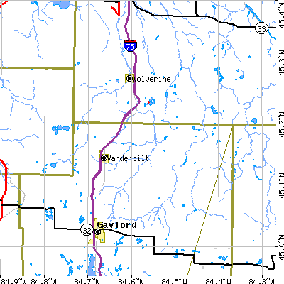 Zip code 49795 close-up map