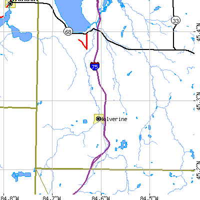 Zip code 49799 close-up map