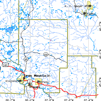 Zip code 49801 close-up map
