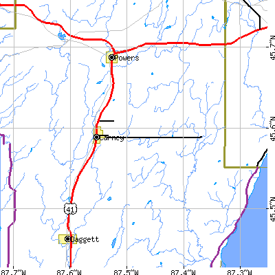 Zip code 49812 close-up map