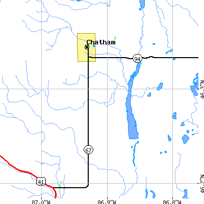 Zip code 49816 close-up map