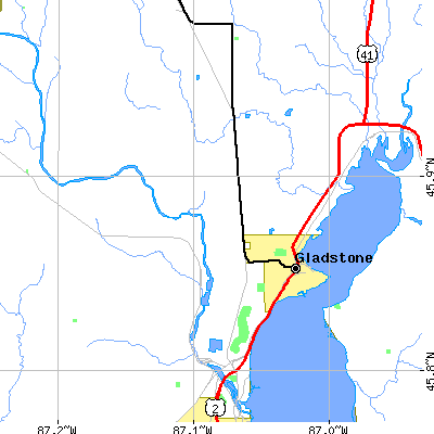 Zip code 49837 close-up map