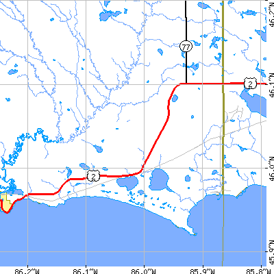 Zip code 49840 close-up map