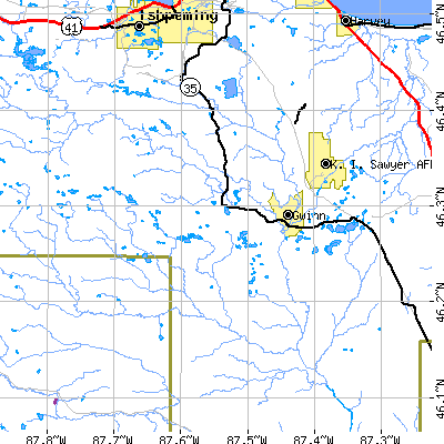 Zip code 49841 close-up map