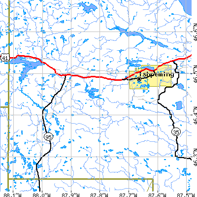Zip code 49849 close-up map