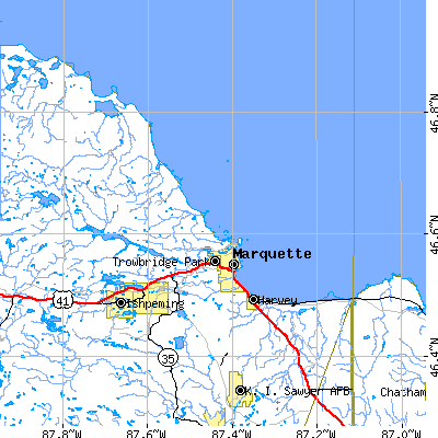 Zip code 49855 close-up map