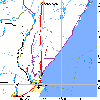 Zip code 49858 close-up map