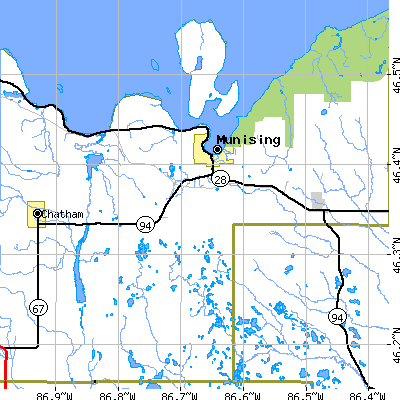 Zip code 49862 close-up map