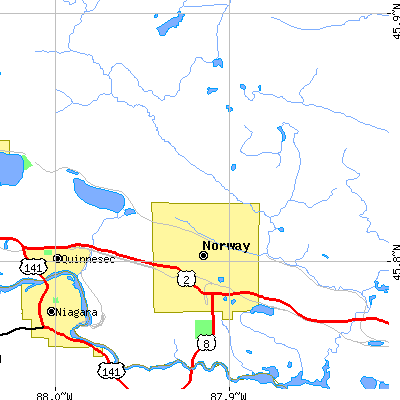 Zip code 49870 close-up map
