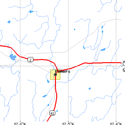 Zip code 49874 close-up map