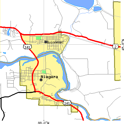 Zip code 49876 close-up map