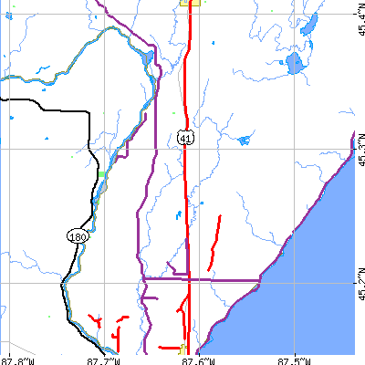 Zip code 49893 close-up map