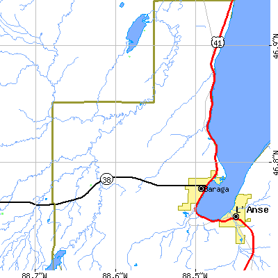 Zip code 49908 close-up map