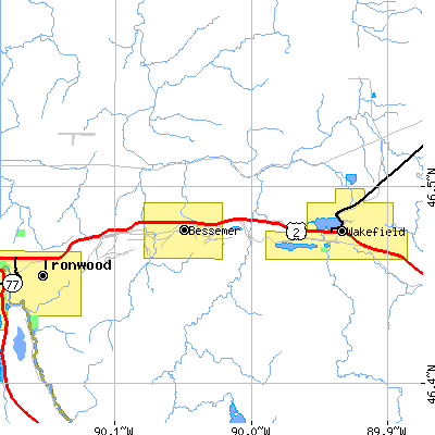 Zip code 49911 close-up map
