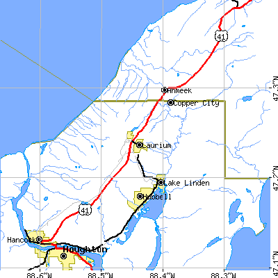 Zip code 49913 close-up map
