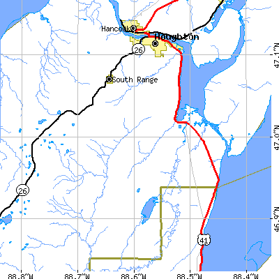 Zip code 49916 close-up map