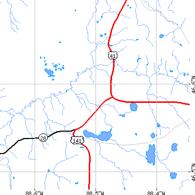 Zip code 49919 close-up map