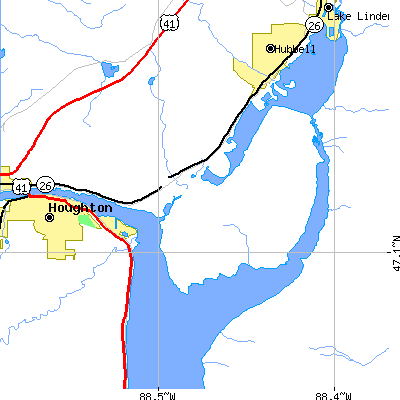 Zip code 49922 close-up map