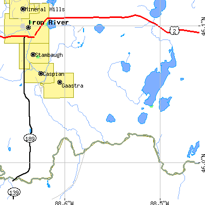 Zip code 49927 close-up map