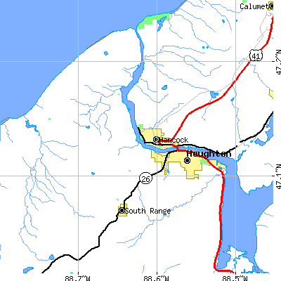 Zip code 49931 close-up map