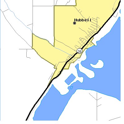 Zip code 49934 close-up map