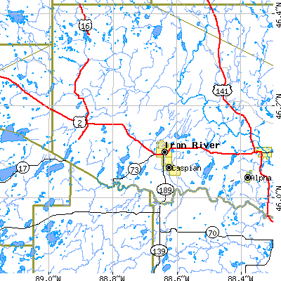 Zip code 49935 close-up map