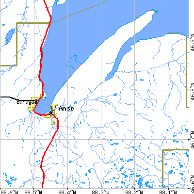 Zip code 49946 close-up map