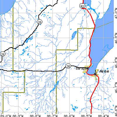 Zip code 49958 close-up map