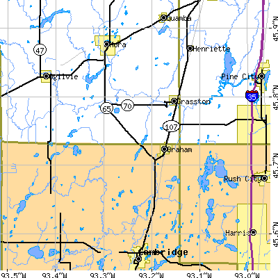 Zip code 55006 close-up map