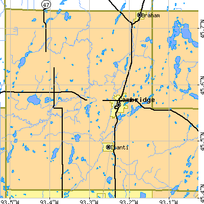 Zip code 55008 close-up map
