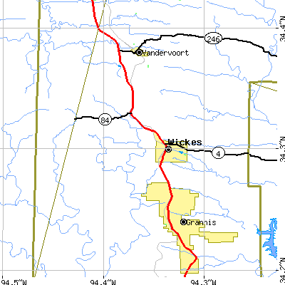 Zip code 71973 close-up map