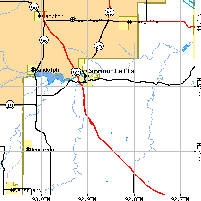 Zip code 55009 close-up map