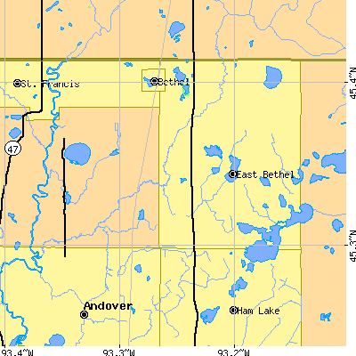 Zip code 55011 close-up map