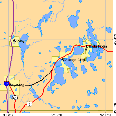Zip code 55013 close-up map
