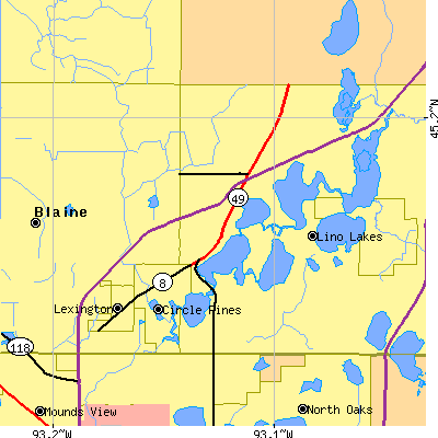 Zip code 55014 close-up map