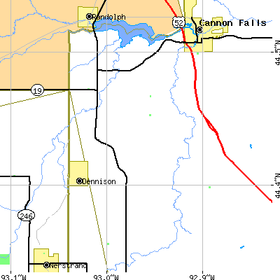 Zip code 55018 close-up map