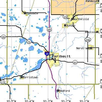 Zip code 55021 close-up map