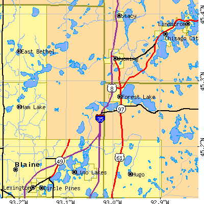 Zip code 55025 close-up map